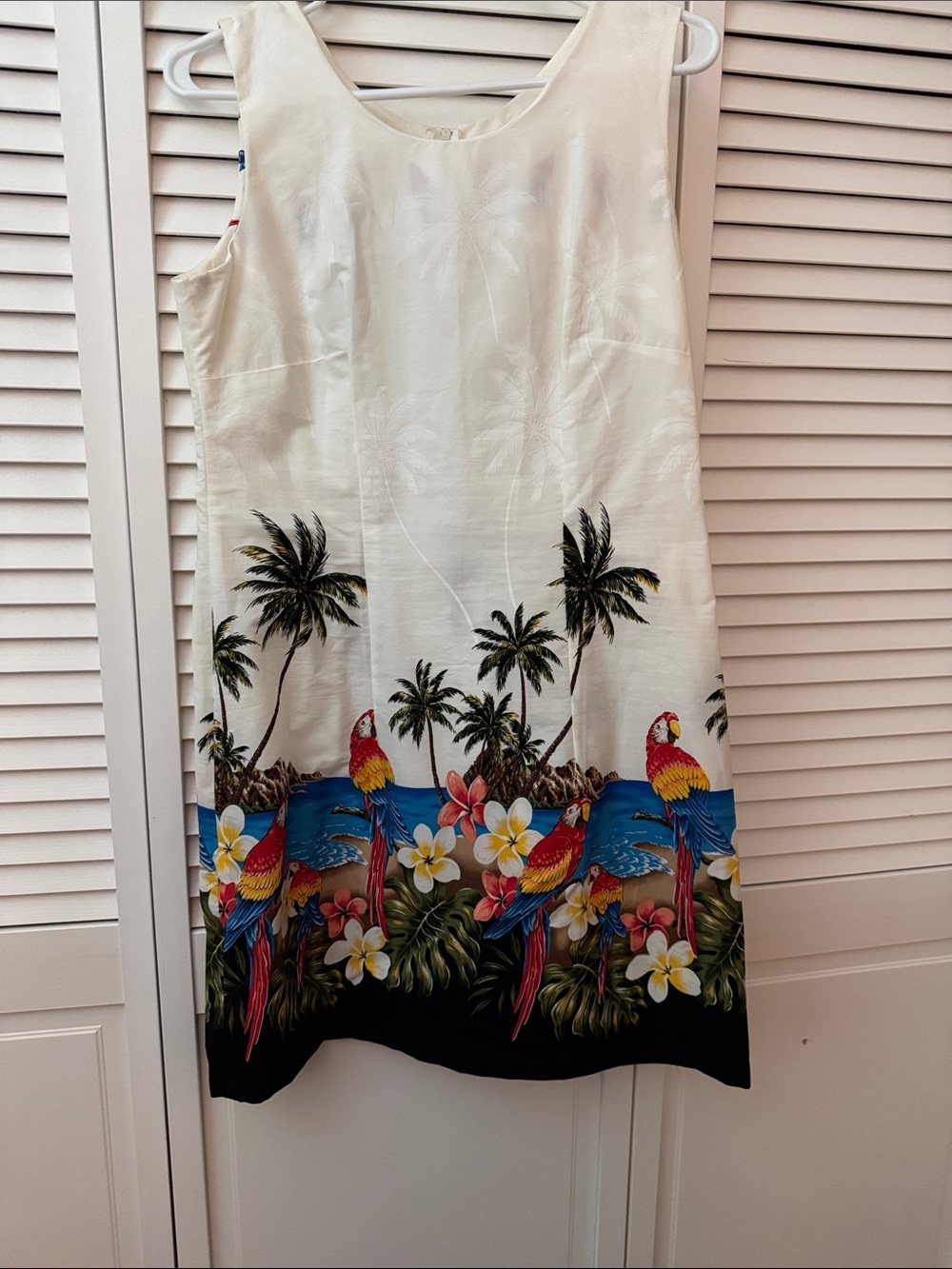 Tropical Parrot Print Mini Dress - Cream/Multicolor